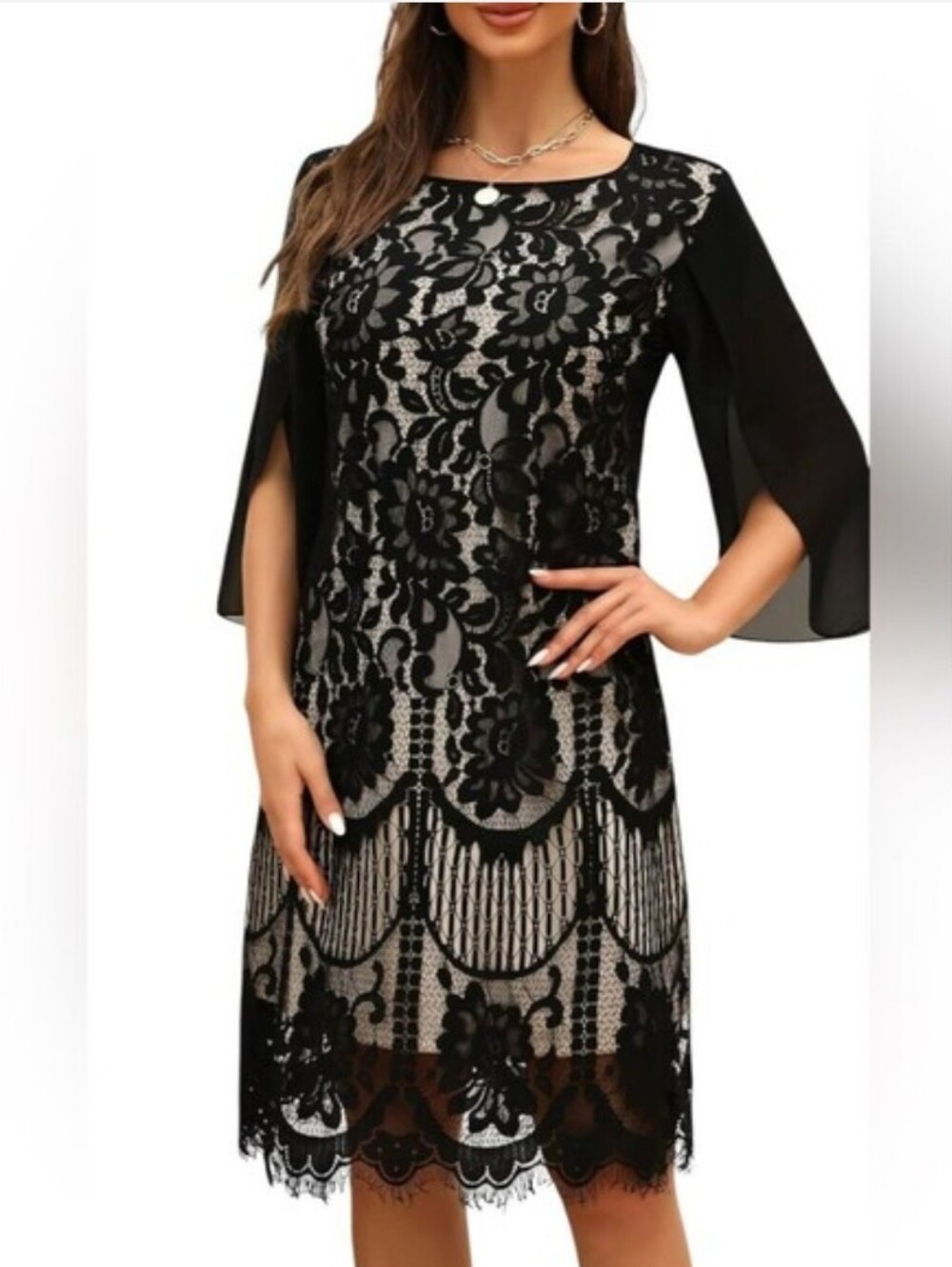 Nwot 3XL COOAN Black Lace Mini Dress, Stretchy Lace